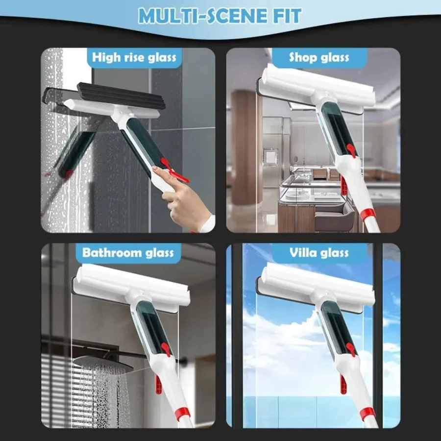 Telescopic Window Cleaner with Integrated Spray and Microfiber Pad, 51-Inch Reach