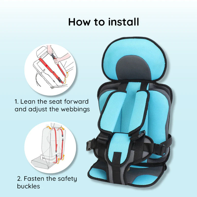 Car Seat Cushion with Adjustable Five-Point Harness and Breathable Mesh, Non-Slip Base