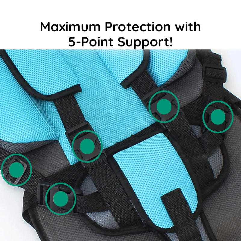 Car Seat Cushion with Adjustable Five-Point Harness and Breathable Mesh, Non-Slip Base