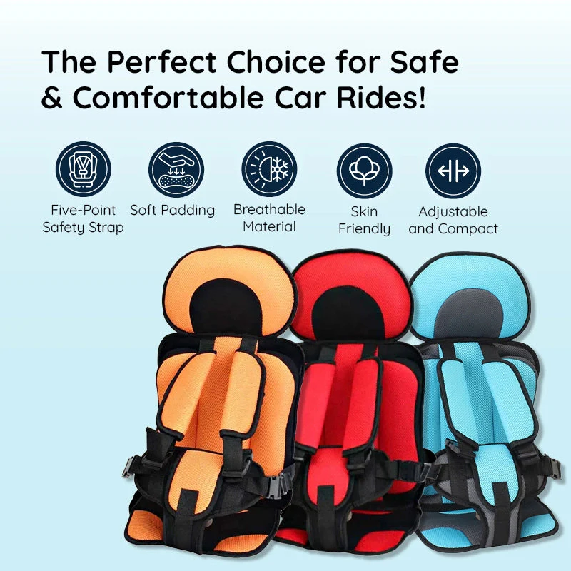 Car Seat Cushion with Adjustable Five-Point Harness and Breathable Mesh, Non-Slip Base