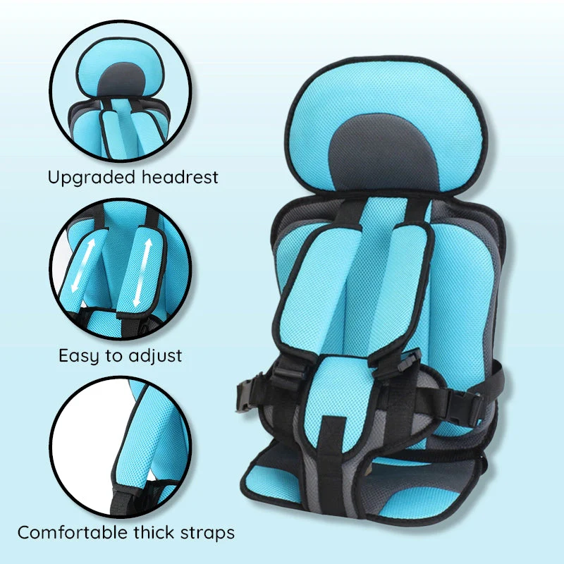 Car Seat Cushion with Adjustable Five-Point Harness and Breathable Mesh, Non-Slip Base