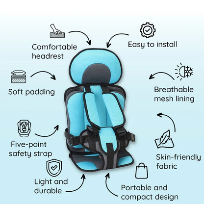 Child Car Seat Cushion with Adjustable Harness and Breathable Mesh, Non-Slip Base