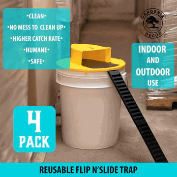 Bucket Mouse Trap with Auto-Reset Lid and Ladder Trigger for 5-Gallon Buckets, 4-Pack