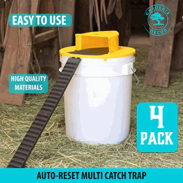 Bucket Mouse Trap with Auto-Reset Lid and Ladder Trigger for 5-Gallon Buckets, 4-Pack