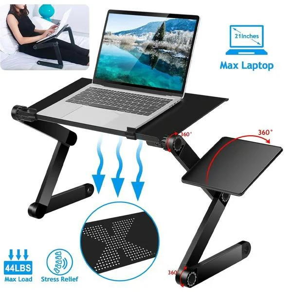 Adjustable Laptop Stand with Multi-Angle Legs and Detachable Mouse Pad, Ventilated Panel