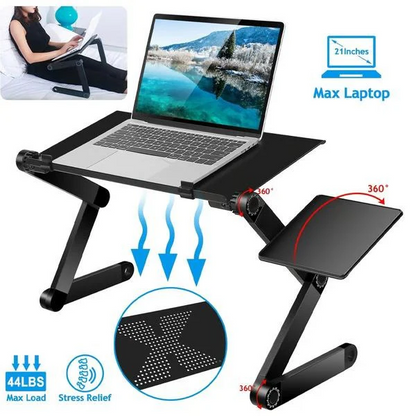 Adjustable Laptop Stand with Multi-Angle Legs and Detachable Mouse Pad, Ventilated Panel