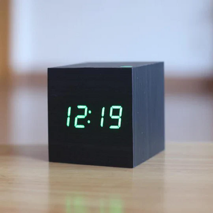 Wooden Digital Clock with Hidden LED Numerals and Alarm Function, USB or Battery Power