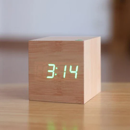 Wooden Digital Clock with Hidden LED Numerals and Alarm Function, USB or Battery Power