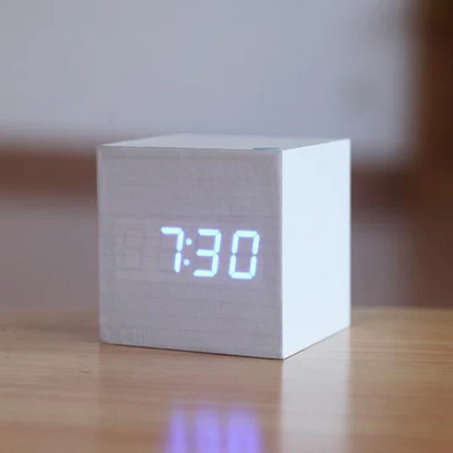 Wooden Digital Clock with Hidden LED Numerals and Alarm Function, USB or Battery Power