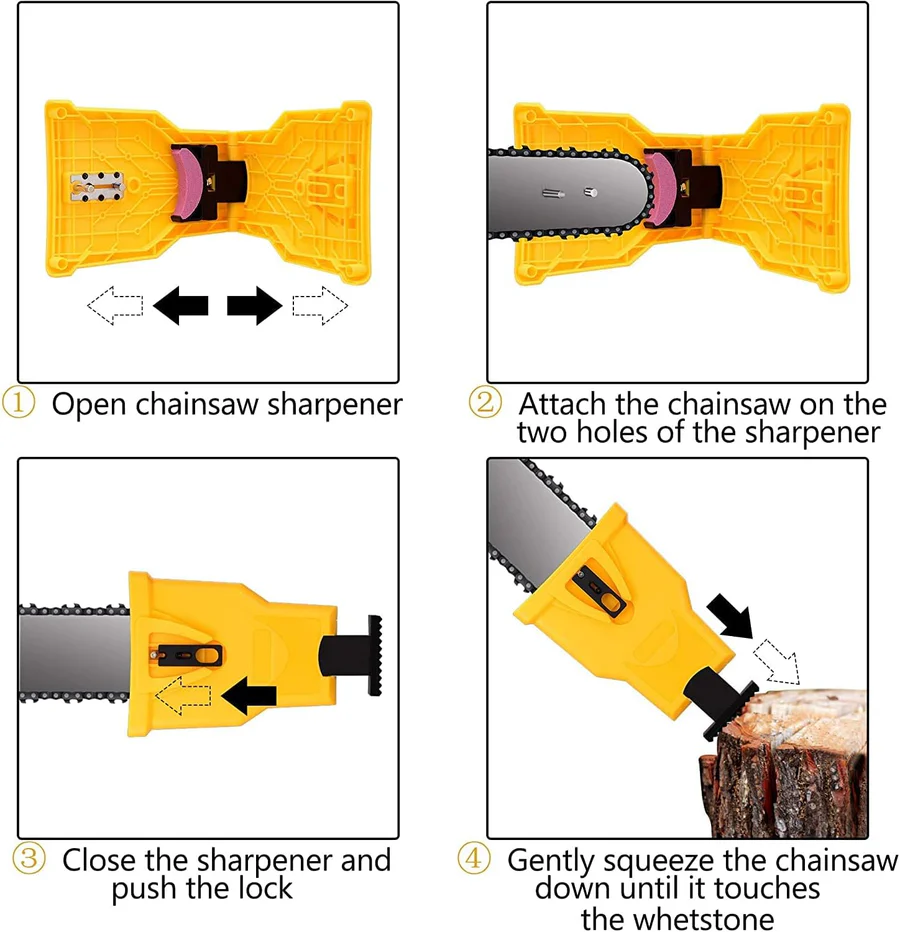 Chainsaw Sharpener with Press Sharpening and Guided Alignment for 14-20in Two-Hole Bars