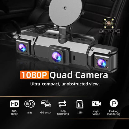 4 Channel Dash Cam with Night Vision and WiFi Mobile App, Front 1080p Side/Rear 720p