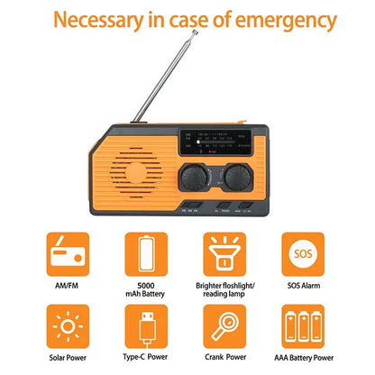 Emergency Radio with Solar Panel and Hand Crank, AM/FM Weather Band