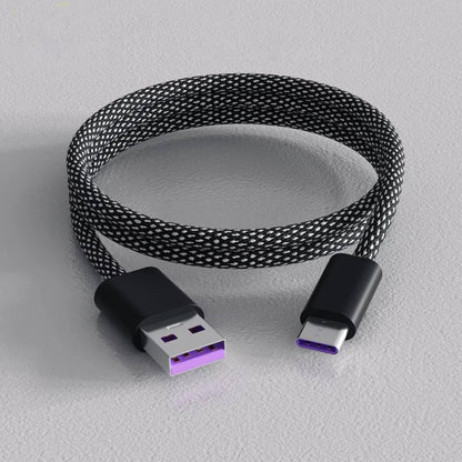 Automatic Magnetic Coiling Charging Cable with Braided Protection and Dual Connector