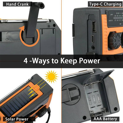 Emergency Radio with Solar Panel and Hand Crank, AM/FM Weather Band