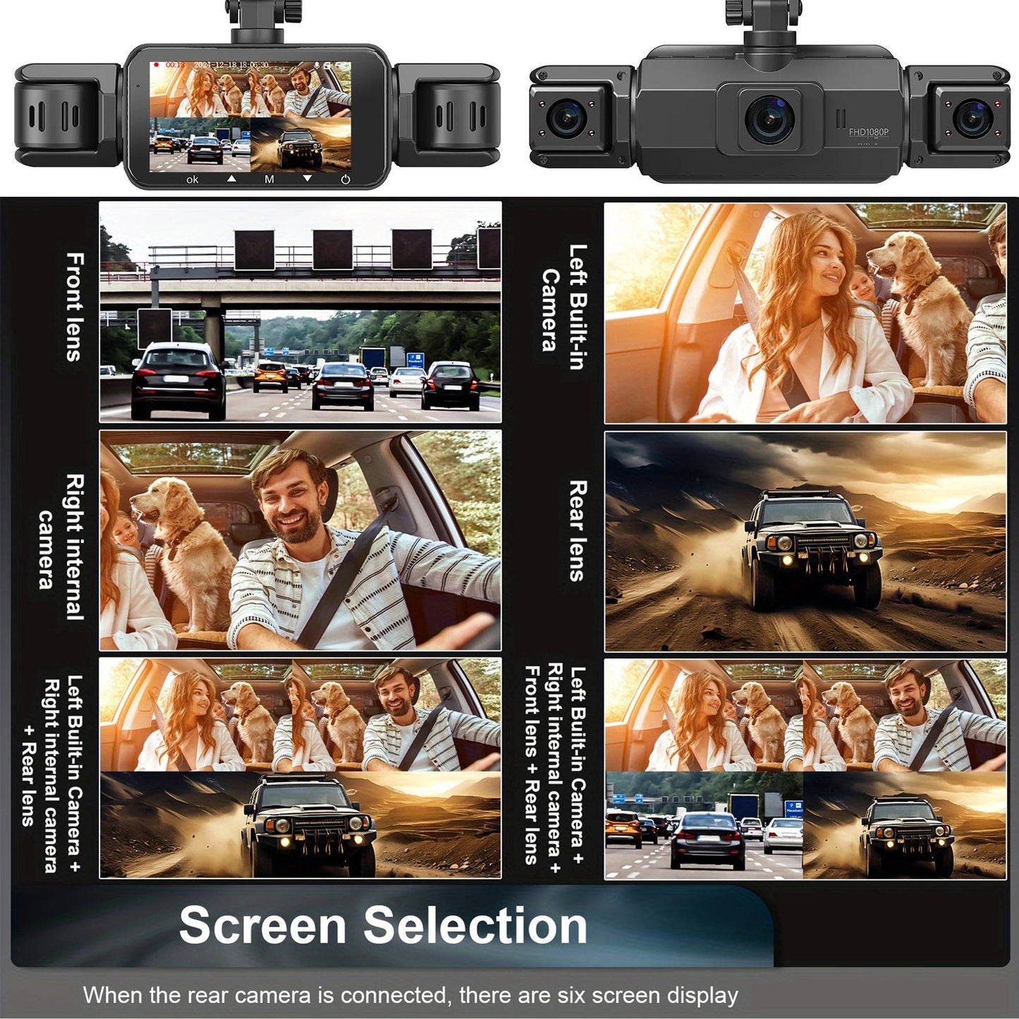 4 Channel Dash Cam with Night Vision and WiFi Mobile App, Front 1080p Side/Rear 720p