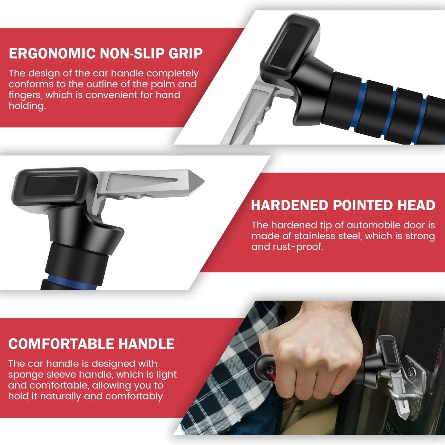 Car Door Assist Handle with Foam Grip and Emergency Tools, 2 Pack