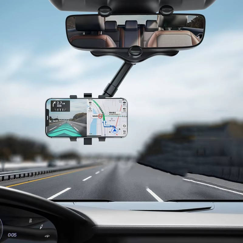Rearview Mirror Phone Holder with 360 Degree Rotation and Foldable Arm