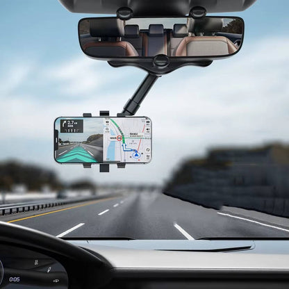 Rearview Mirror Phone Holder with 360 Degree Rotation and Foldable Arm