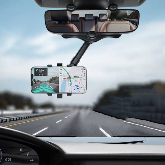 Rearview Mirror Phone Holder with 360 Degree Rotation and Foldable Arm