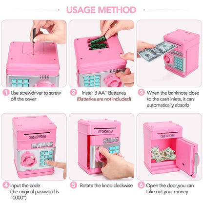 Electronic ATM Piggy Bank with Automatic Bill Detection and LED Display, Dual Lock Password