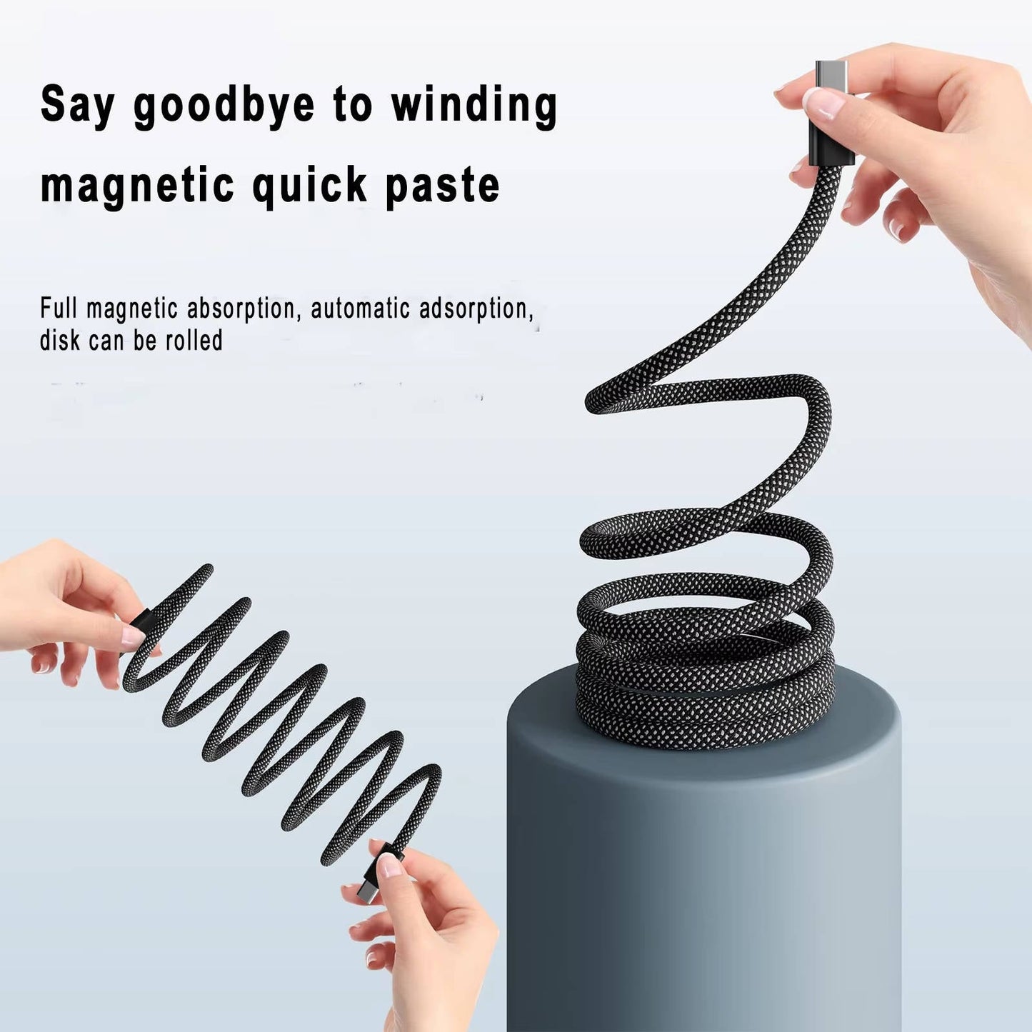Automatic Magnetic Coiling Charging Cable with Braided Protection and Dual Connector