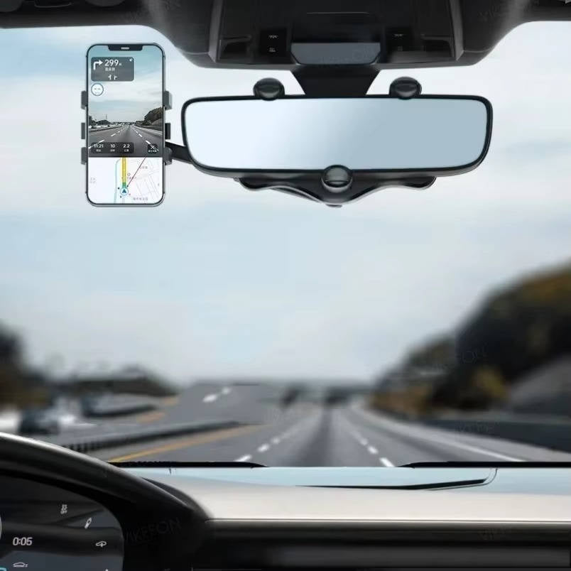 Rearview Mirror Phone Holder with 360 Degree Rotation and Foldable Arm