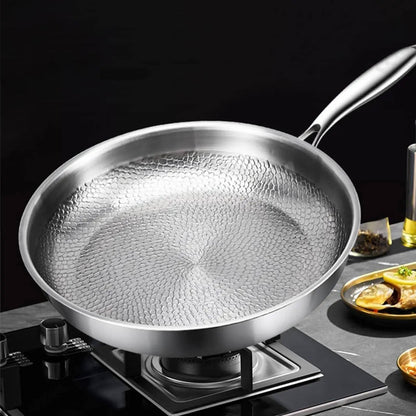 Titanium Steel Skillet with Fish Scale Texture and Thick Bottom, Multi-Stove Compatible