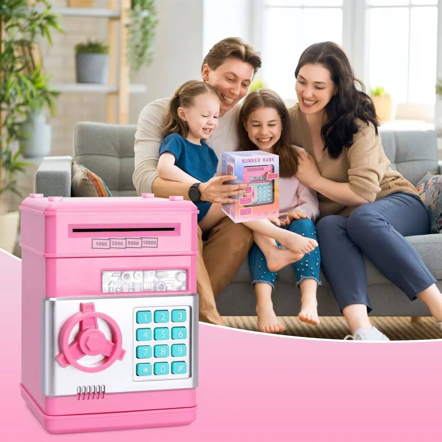 Electronic ATM Piggy Bank with Automatic Bill Detection and LED Display, Dual Lock Password