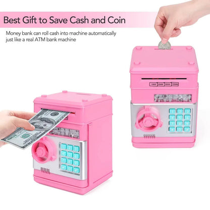 Electronic ATM Piggy Bank with Automatic Bill Detection and LED Display, Dual Lock Password