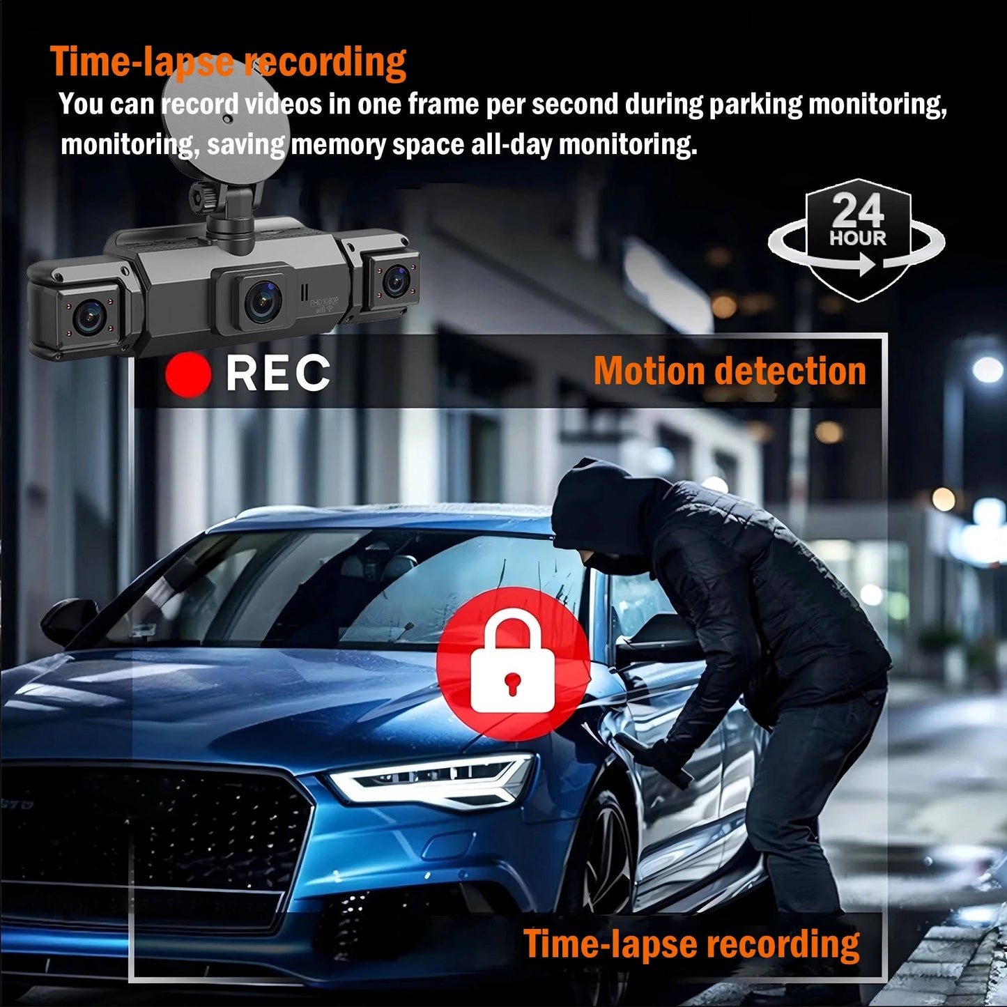 4 Channel Dash Cam with Night Vision and WiFi Mobile App, Front 1080p Side/Rear 720p