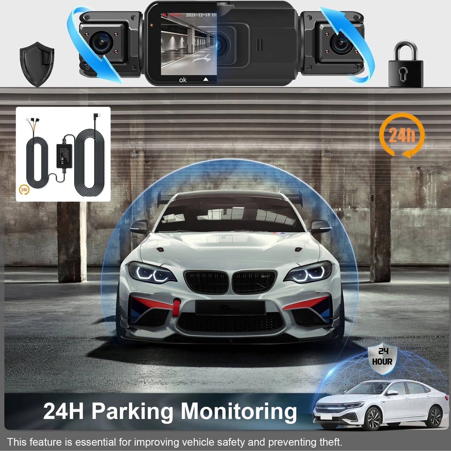 4 Channel Dash Cam with Night Vision and WiFi Mobile App, Front 1080p Side/Rear 720p