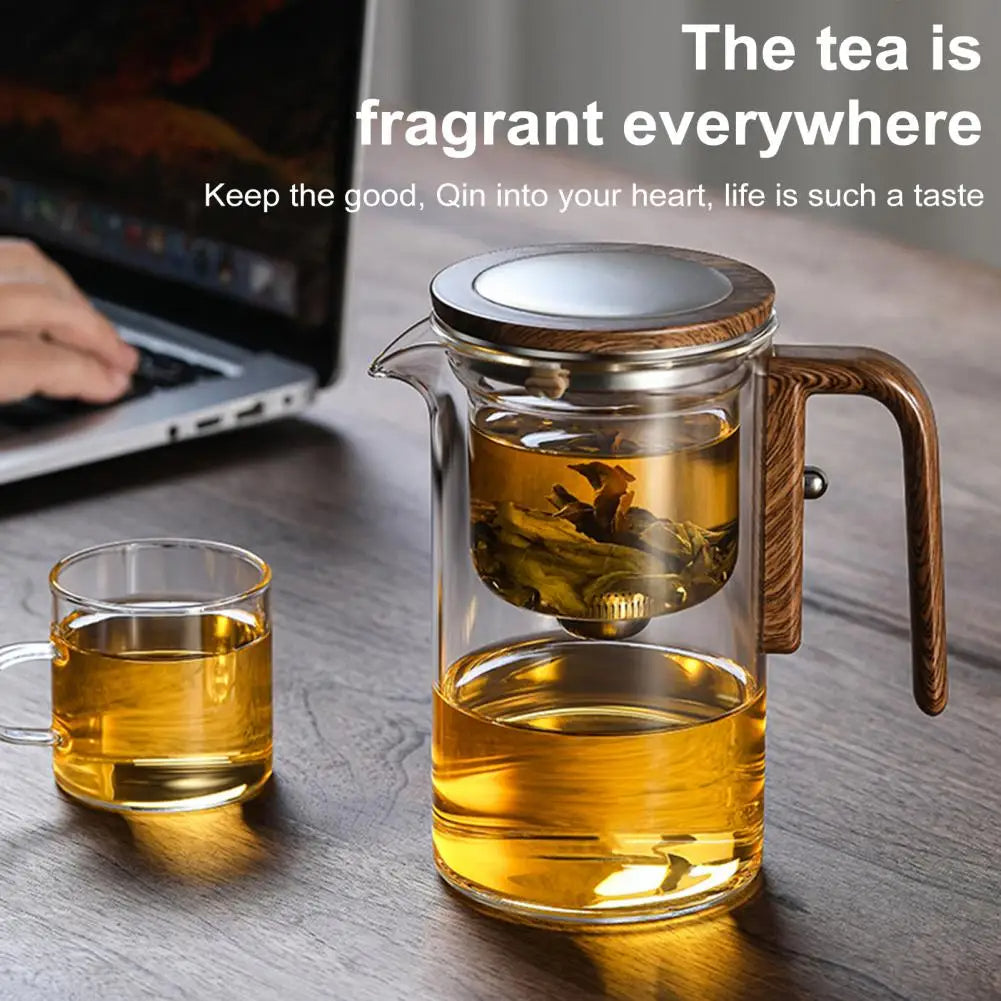 Glass Teapot with Removable Infuser Basket and Wooden Handle, Drip Free Spout