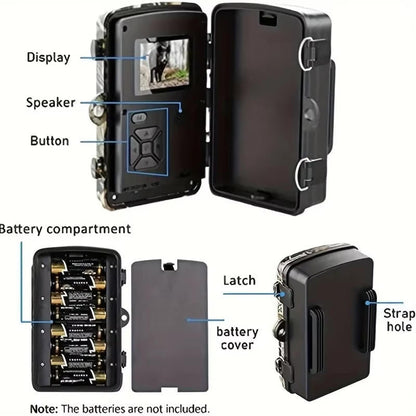 Wildlife Camera with 16MP Photos and Infrared Night Vision, 1080P Video
