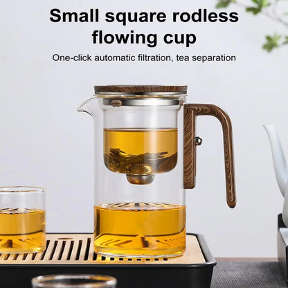 Glass Teapot with Removable Infuser Basket and Wooden Handle, Drip Free Spout