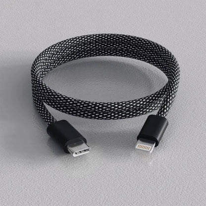Automatic Magnetic Coiling Charging Cable with Braided Protection and Dual Connector