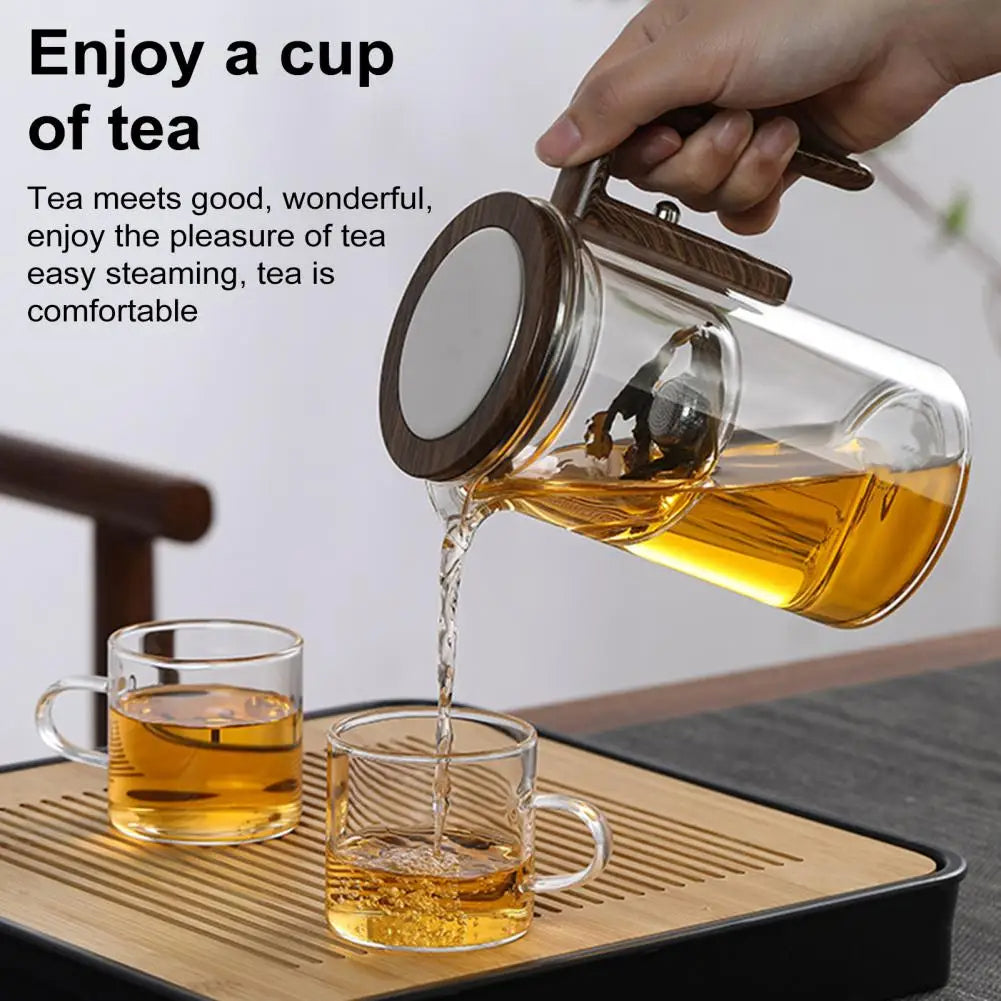 Glass Teapot with Removable Infuser Basket and Wooden Handle, Drip Free Spout