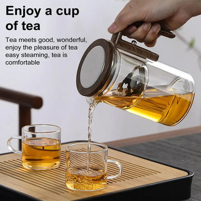 Glass Teapot with Removable Infuser Basket and Wooden Handle, Drip Free Spout