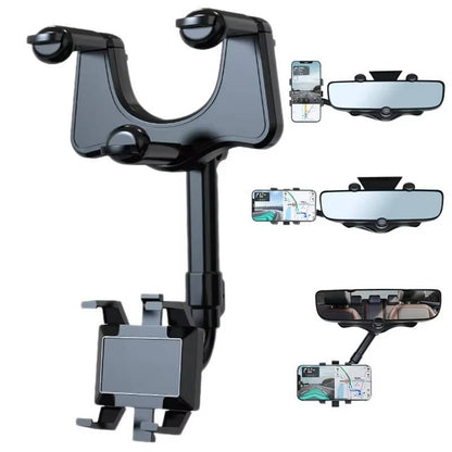 Rearview Mirror Phone Holder with 360 Degree Rotation and Foldable Arm