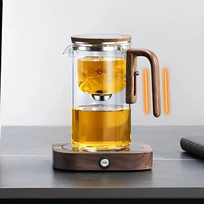 Glass Teapot with Removable Infuser Basket and Wooden Handle, Drip Free Spout