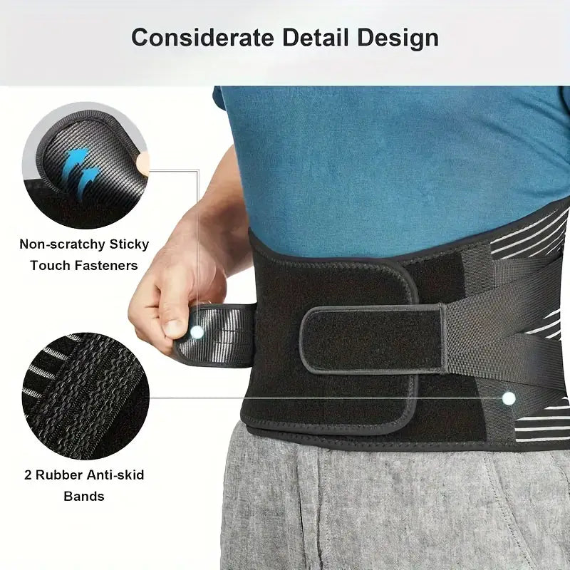 Lumbar Support Brace with Dual Pad System and Six Strip Support, Breathable Mesh