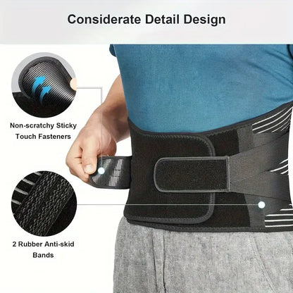 Lumbar Support Brace with Dual Pad System and Six Strip Support, Breathable Mesh