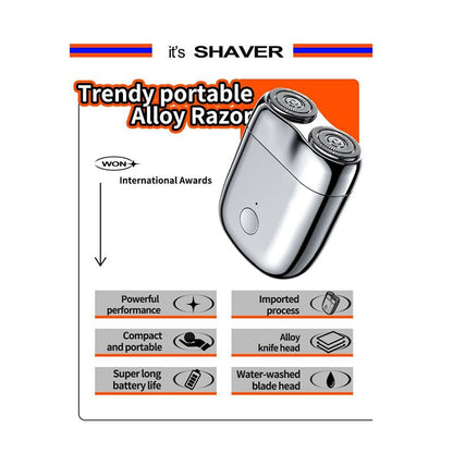 Electric Shaver with Rechargeable Battery and Water-Resistant Body, Compact Travel Size