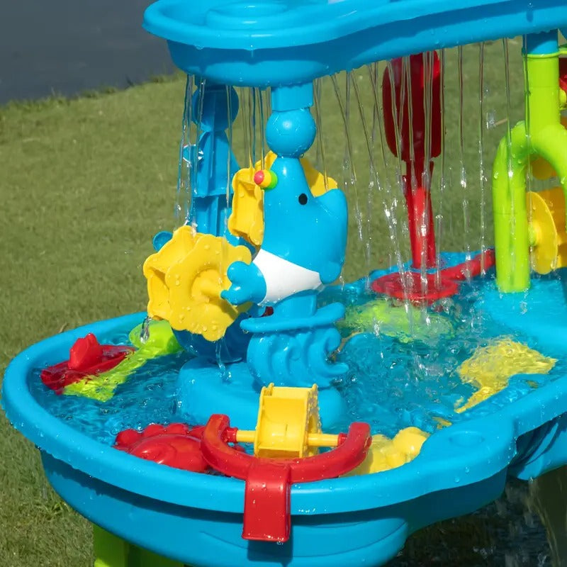 Outdoor Sand and Water Play Table with 3 Separate Zones and 15 Accessories