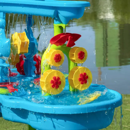 Outdoor Sand and Water Play Table with 3 Separate Zones and 15 Accessories