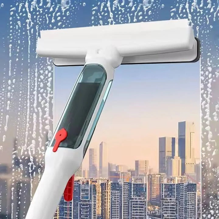 Telescopic Window Cleaner with Integrated Spray and Microfiber Pad, 51-Inch Reach