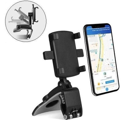 Car Phone Mount with 360° Rotation and One-Hand Release for Visor, Mirror and Dashboard