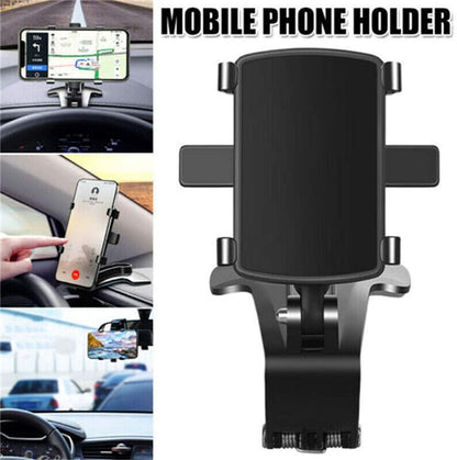 Car Phone Mount with 360° Rotation and One-Hand Release for Visor, Mirror and Dashboard