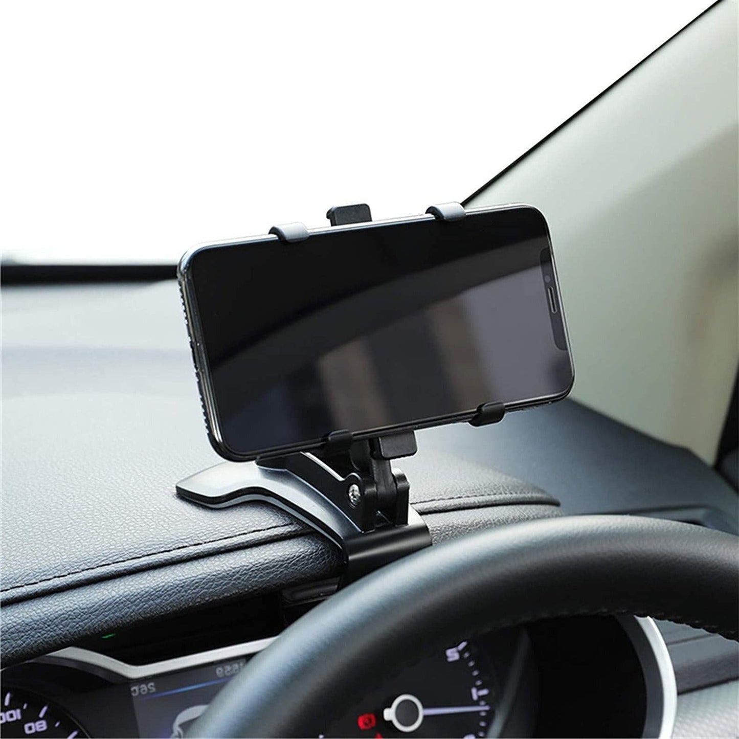 Car Phone Mount with 360° Rotation and One-Hand Release for Visor, Mirror and Dashboard