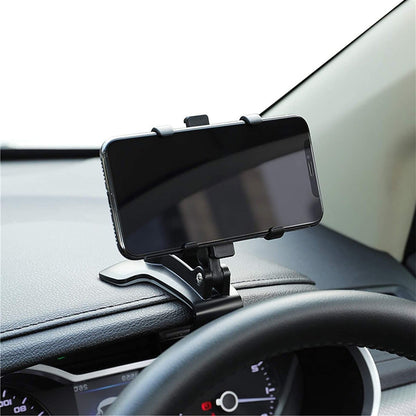 Car Phone Mount with 360° Rotation and One-Hand Release for Visor, Mirror and Dashboard