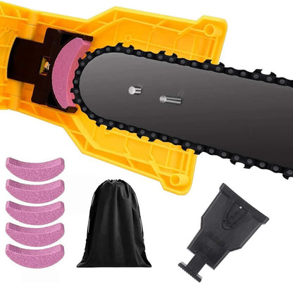 Chainsaw Sharpener with Press Sharpening and Guided Alignment for 14-20in Two-Hole Bars